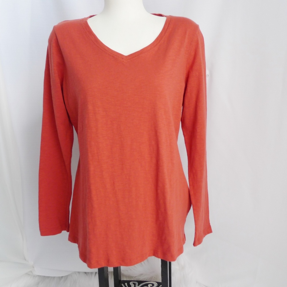 Isaac Mizrahi Live! Orange L/S Tee Back Buttons S